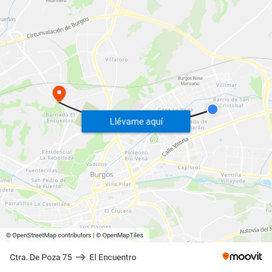 Ctra. De Poza 75 to El Encuentro map