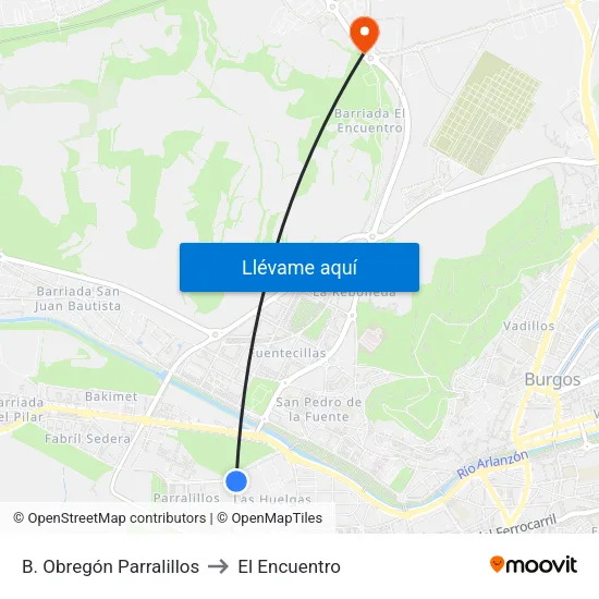 B. Obregón Parralillos to El Encuentro map