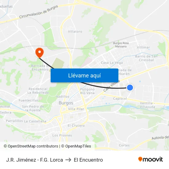 J.R. Jiménez - F.G. Lorca to El Encuentro map