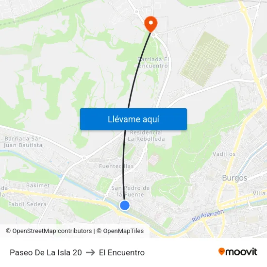 Paseo De La Isla 20 to El Encuentro map