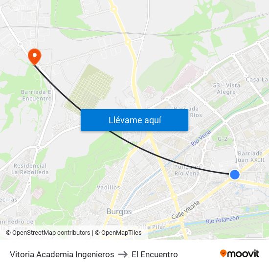 Vitoria - A. Ingenieros to El Encuentro map