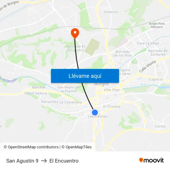 San Agustín 9 to El Encuentro map