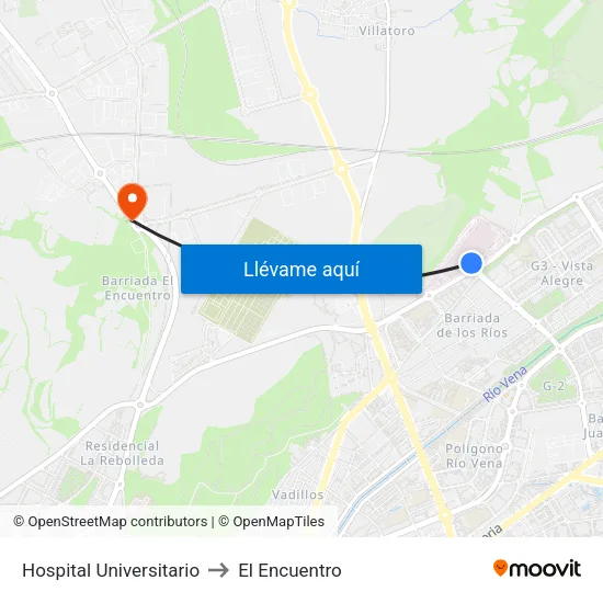 Hospital Universitario to El Encuentro map