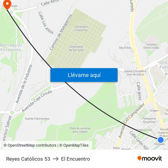 Reyes Católicos 53 to El Encuentro map