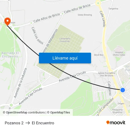 Pozanos 2 to El Encuentro map