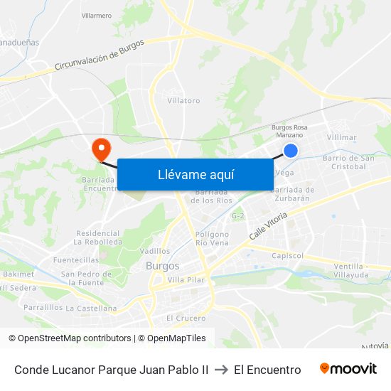 Conde Lucanor Parque Juan Pablo II to El Encuentro map