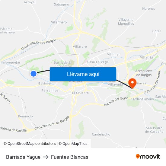 Barriada Yague to Fuentes Blancas map