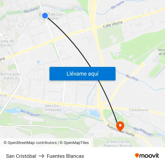 San Cristóbal to Fuentes Blancas map