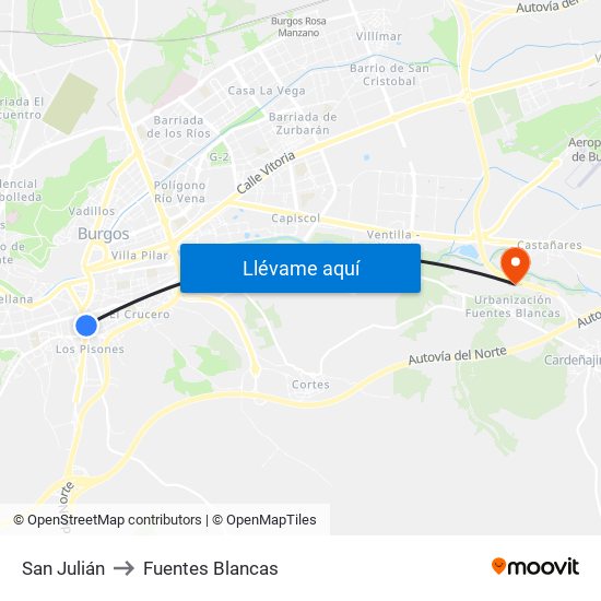 San Julián to Fuentes Blancas map