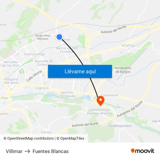 Villimar to Fuentes Blancas map