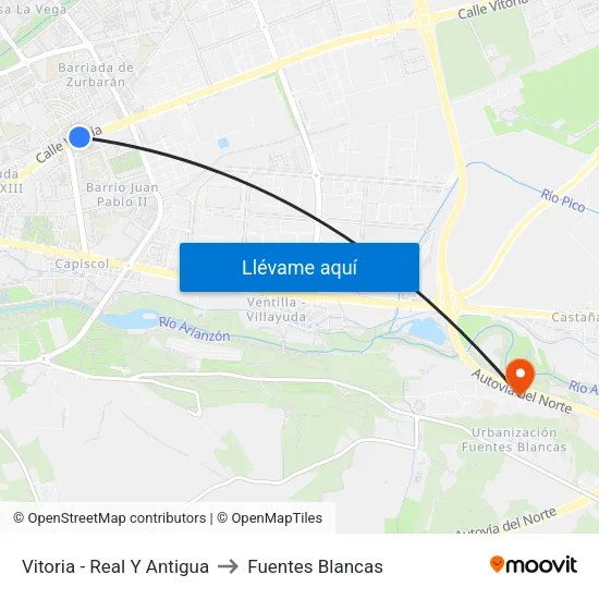 Vitoria - Real Y Antigua to Fuentes Blancas map