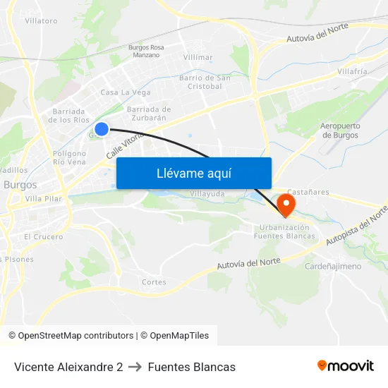 Vicente Aleixandre 2 to Fuentes Blancas map