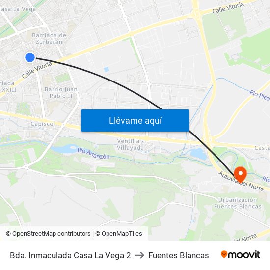 Bda. Inmaculada Casa La Vega 2 to Fuentes Blancas map