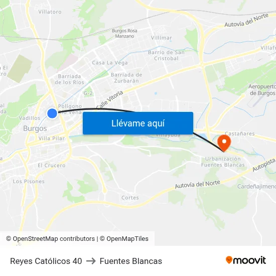 Reyes Católicos 40 to Fuentes Blancas map