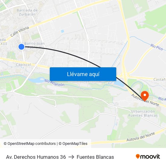 Av. Derechos Humanos 36 to Fuentes Blancas map