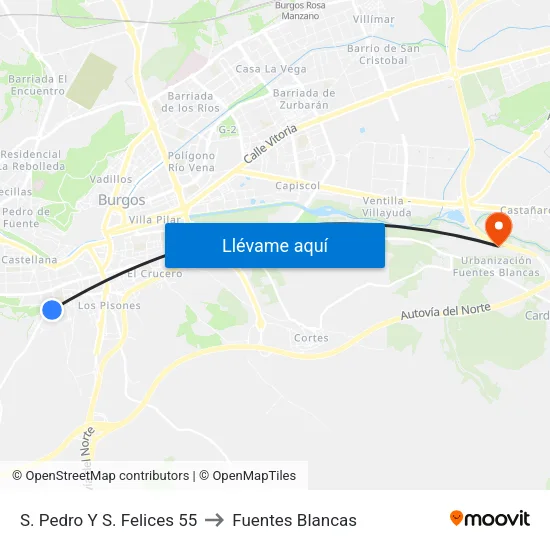 S. Pedro Y S. Felices 55 to Fuentes Blancas map