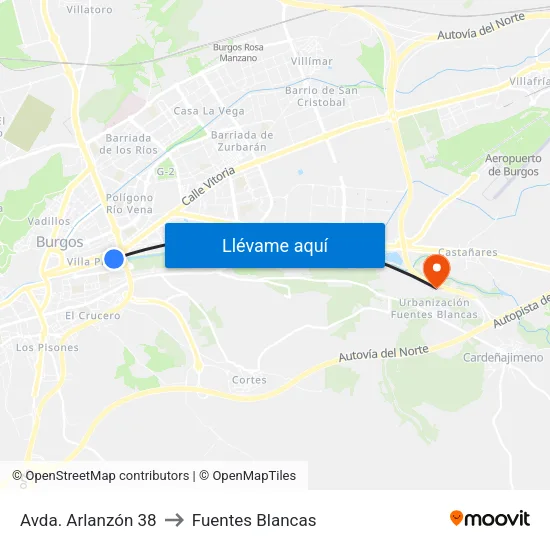 Avda. Arlanzón 38 to Fuentes Blancas map