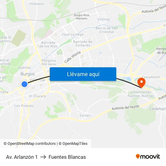 Av. Arlanzón 1 to Fuentes Blancas map