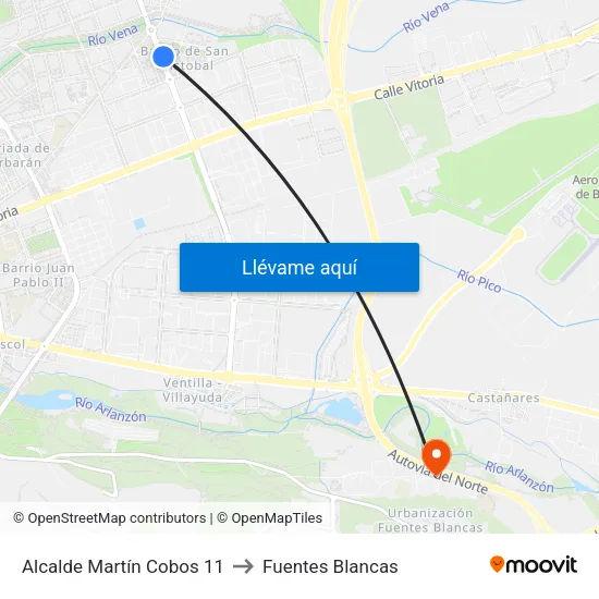 Alcalde Martín Cobos 11 to Fuentes Blancas map