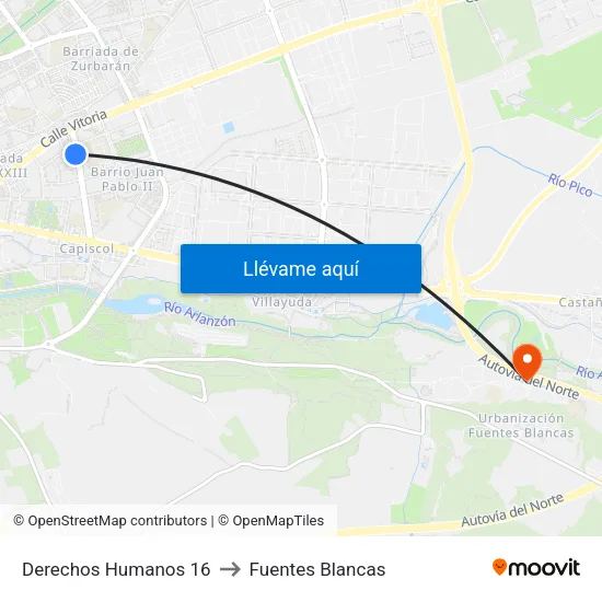Derechos Humanos 16 to Fuentes Blancas map