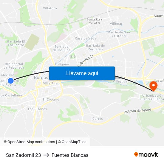 San Zadornil 23 to Fuentes Blancas map