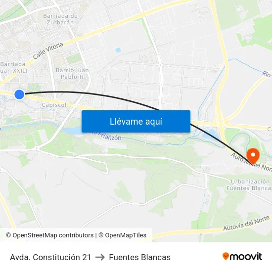 Avda. Constitución 21 to Fuentes Blancas map