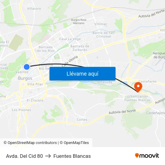 Avda. Del Cid 80 to Fuentes Blancas map