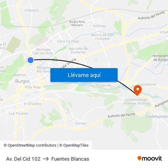 Avda. Del Cid 102 to Fuentes Blancas map