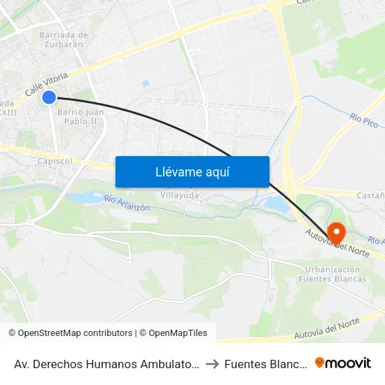Av. Derechos Humanos Ambulatorio to Fuentes Blancas map