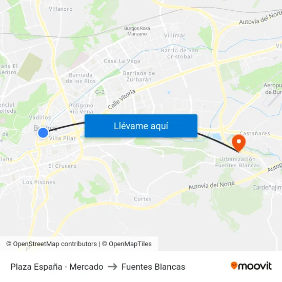 Plaza España - Mercado to Fuentes Blancas map