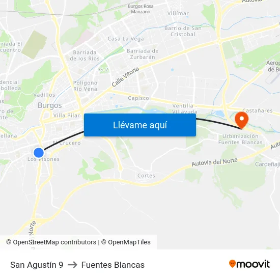 San Agustín 9 to Fuentes Blancas map