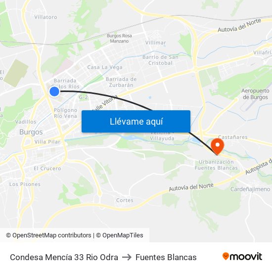 Condesa Mencía 33 Rio Odra to Fuentes Blancas map
