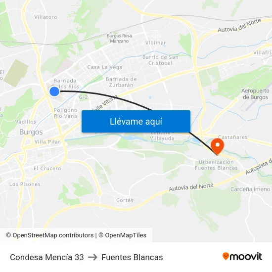 Condesa Mencía 33 to Fuentes Blancas map