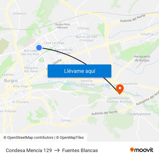 Condesa Mencía 129 to Fuentes Blancas map