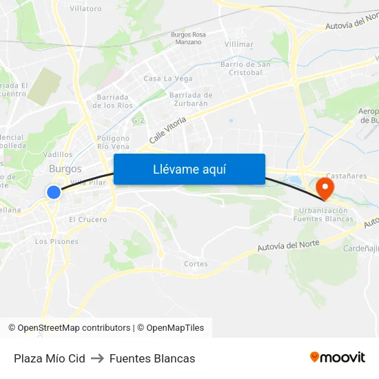 Plaza Mío Cid to Fuentes Blancas map