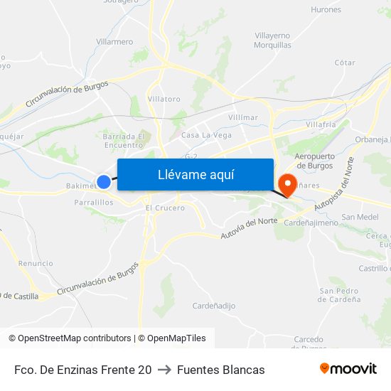 Fco. De Enzinas Frente 20 to Fuentes Blancas map