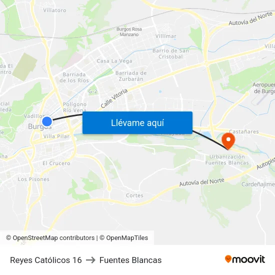 Reyes Católicos 16 to Fuentes Blancas map