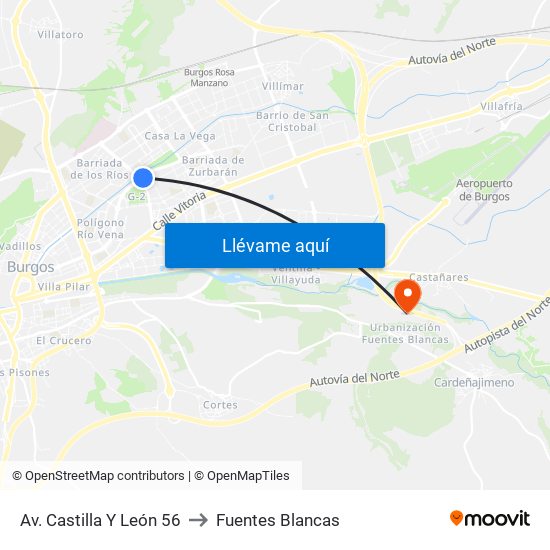 Av. Castilla Y León 56 to Fuentes Blancas map