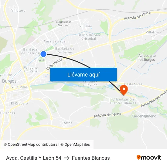 Avda. Castilla Y León 54 to Fuentes Blancas map