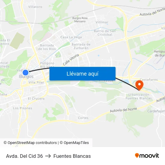 Avda. Del Cid 36 to Fuentes Blancas map