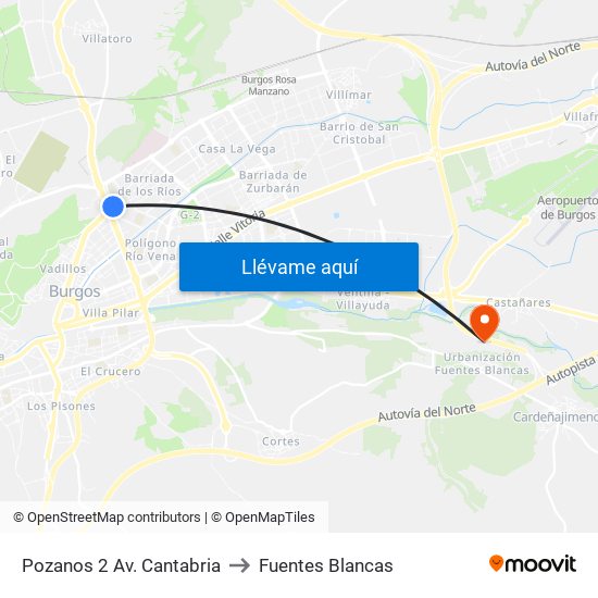 Pozanos 2 Av. Cantabria to Fuentes Blancas map