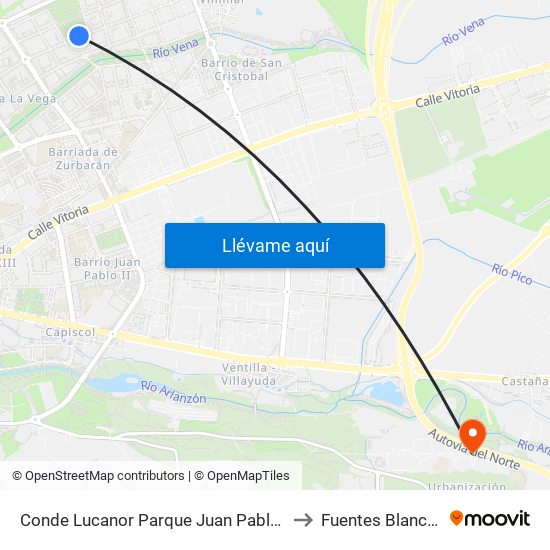 Conde Lucanor Parque Juan Pablo II to Fuentes Blancas map