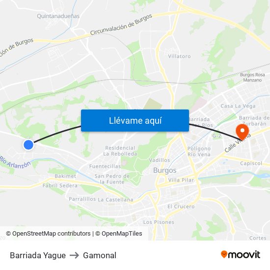 Barriada Yague to Gamonal map