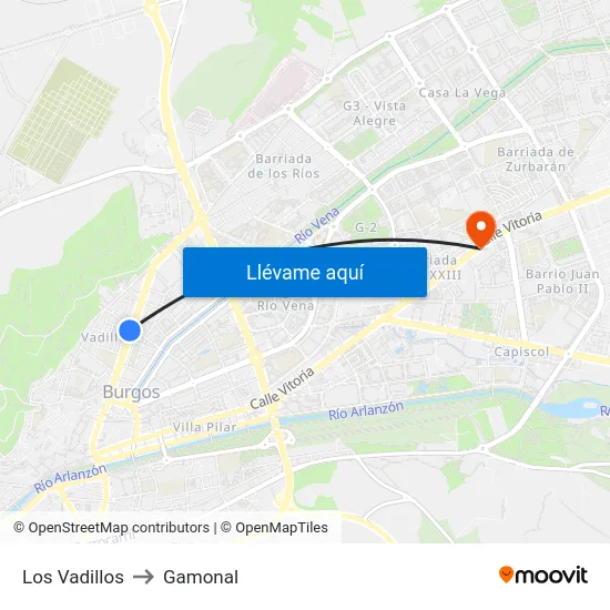 Los Vadillos to Gamonal map