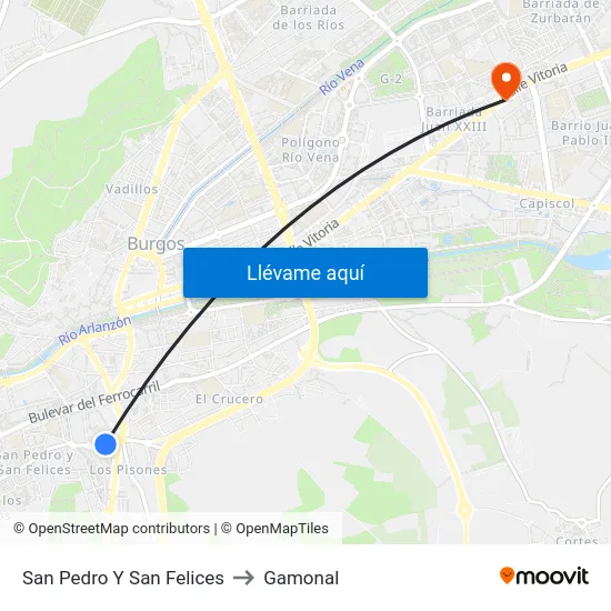 San Pedro Y San Felices to Gamonal map