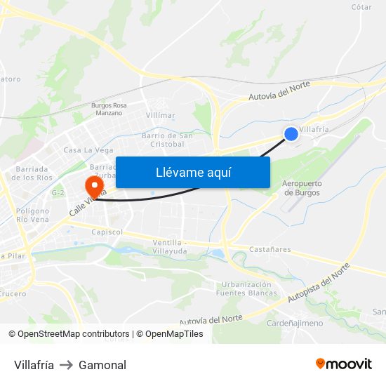 Villafría to Gamonal map