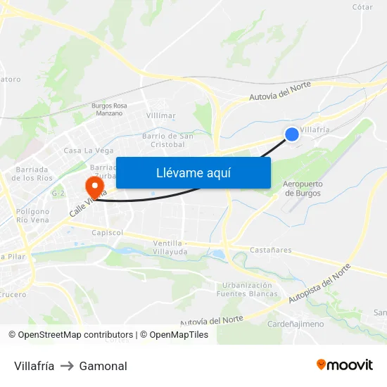 Villafría to Gamonal map