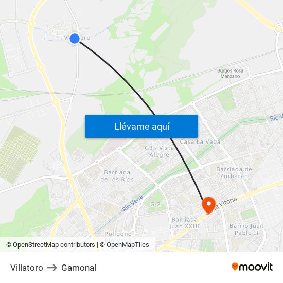 Villatoro to Gamonal map