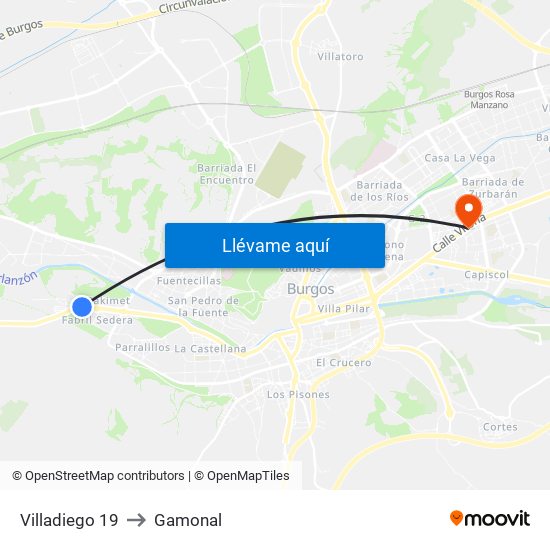 Villadiego 19 to Gamonal map