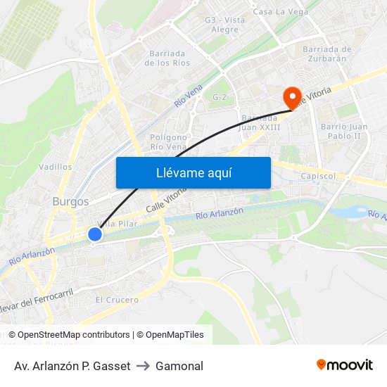 Av. Arlanzón P. Gasset to Gamonal map